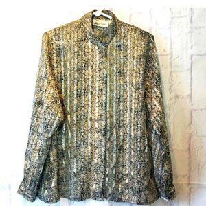 VINTAGE YVES ST. CLAIR Semi-sheer Animal Print Metallic Button-down Blouse 14